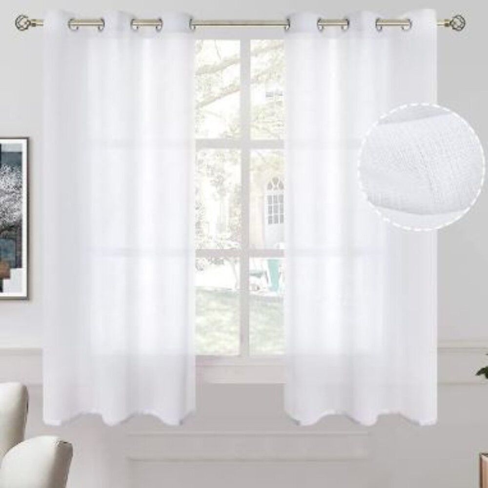 NWOT, White Linen Semi Sheer Curtains, 2 Panels
